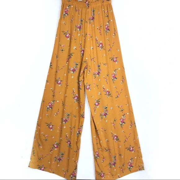 Mustard Floral Wide-Leg Pants - Picture 2 of 7